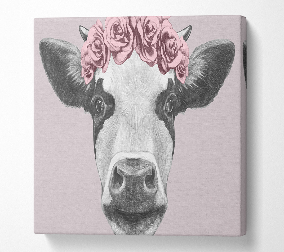 Rose Cow Head Canvas Wall Art