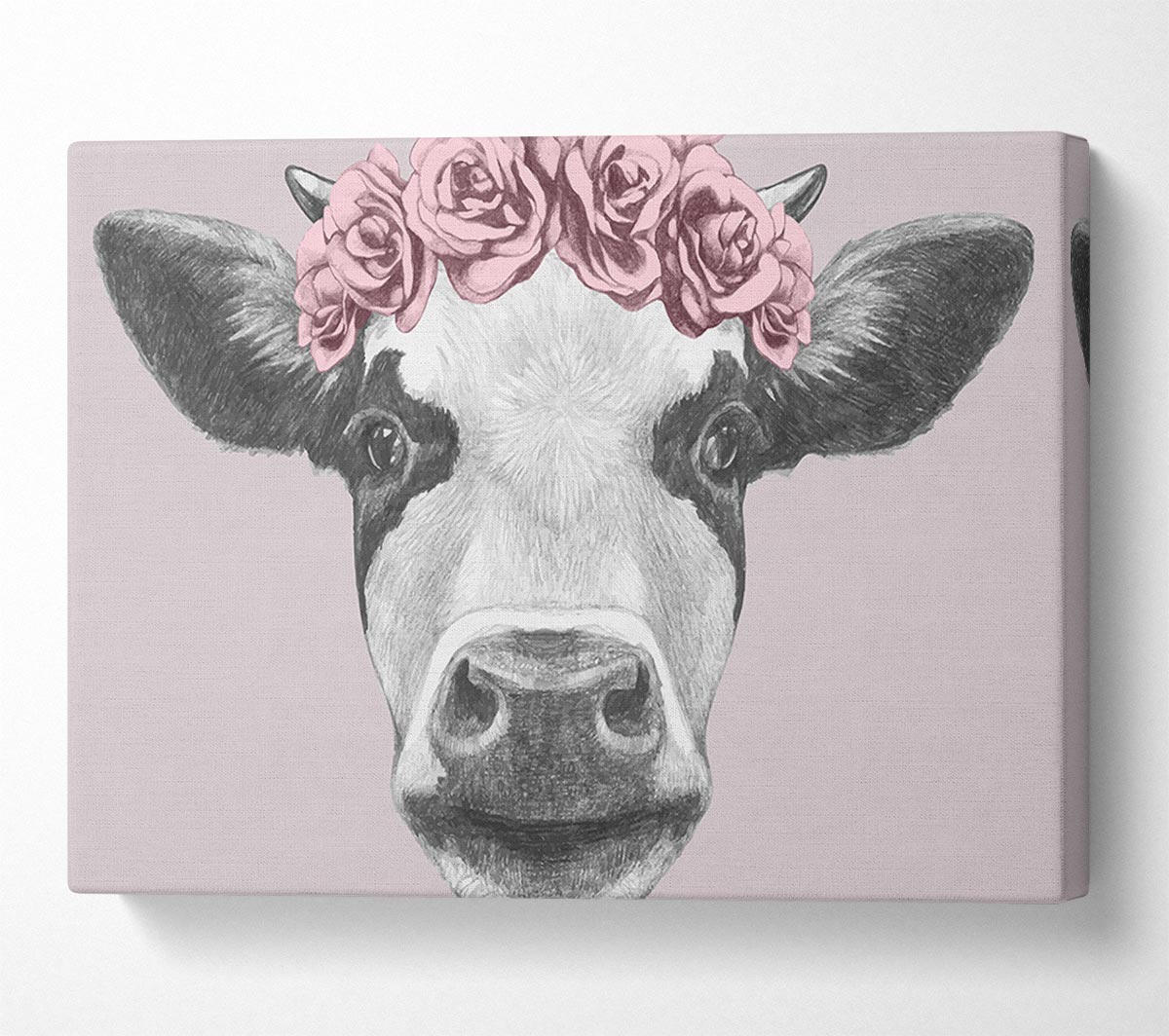 Rose Cow Head Canvas Wall Art