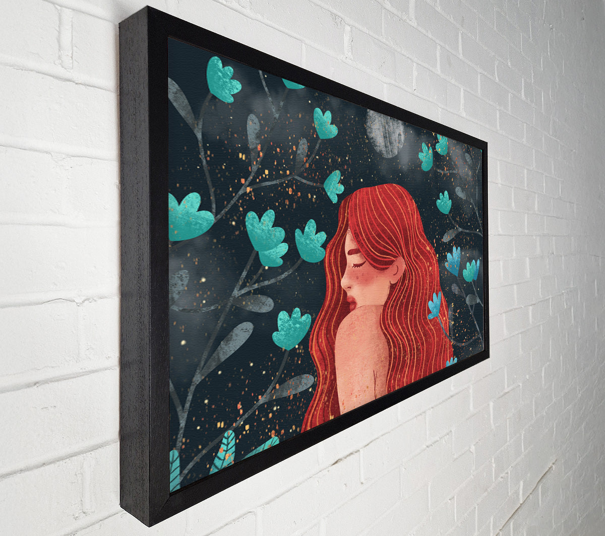 Red Haired Girl Flowers Canvas Wall Art