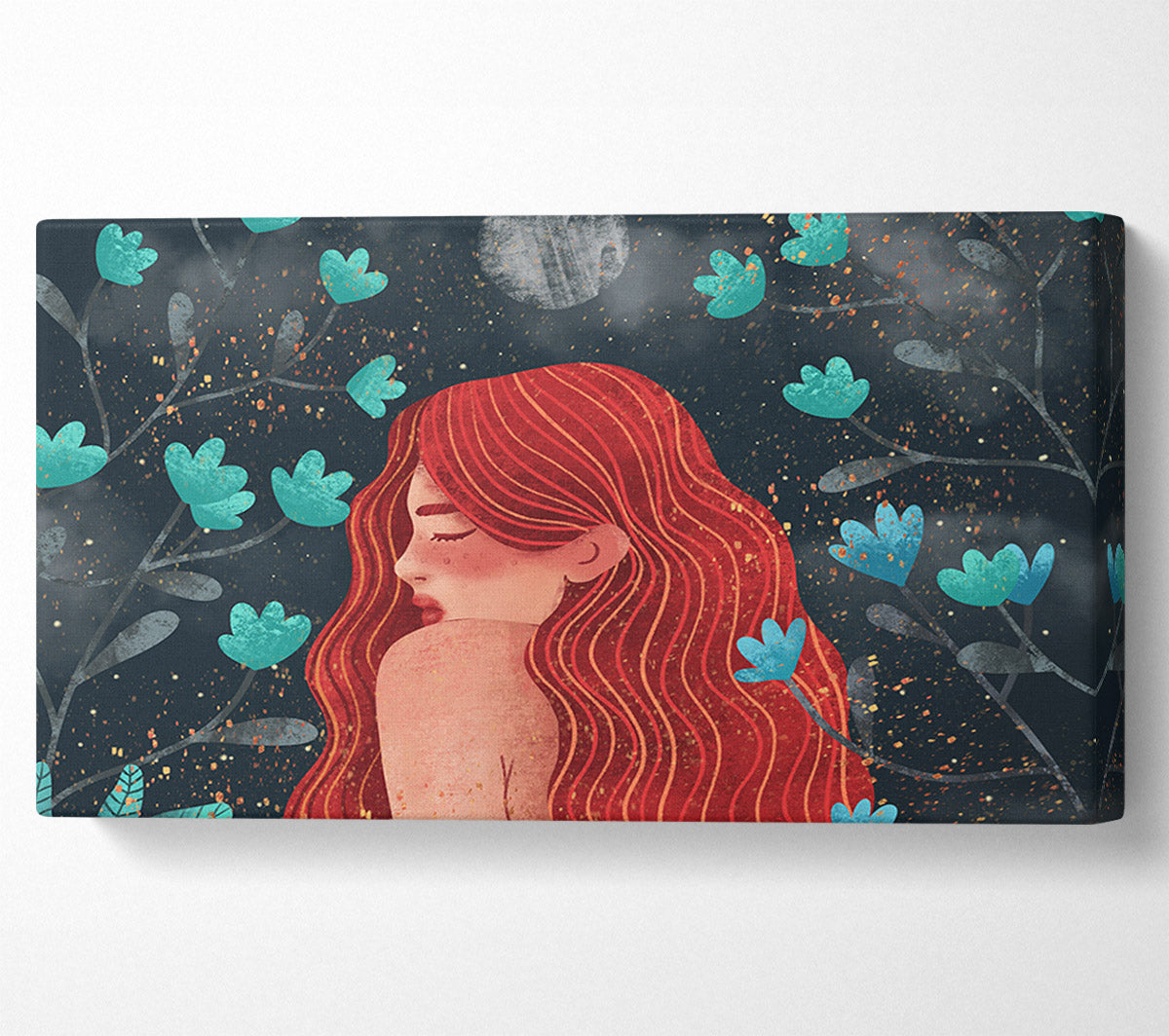 Red Haired Girl Flowers Canvas Wall Art