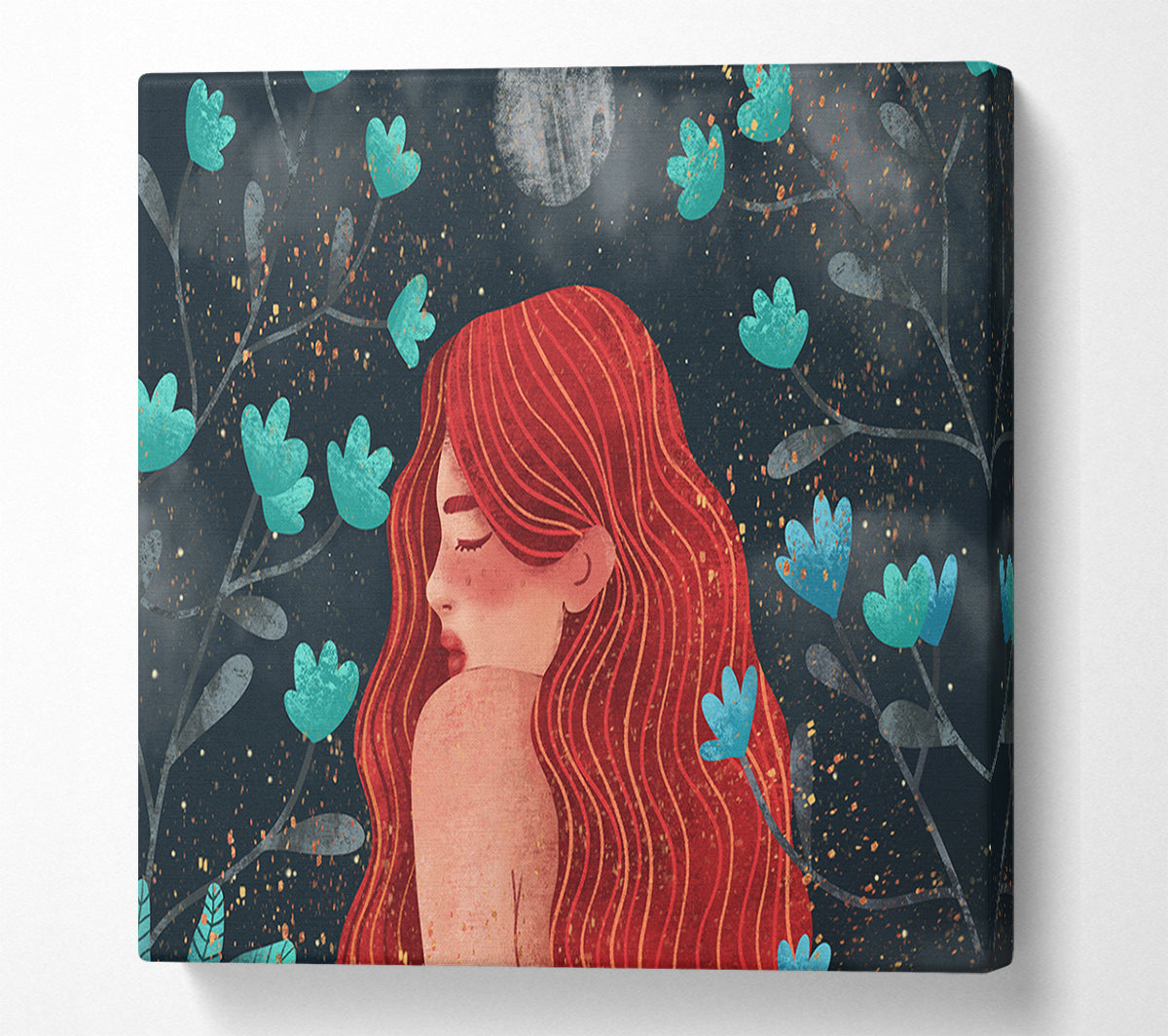 Red Haired Girl Flowers Canvas Wall Art