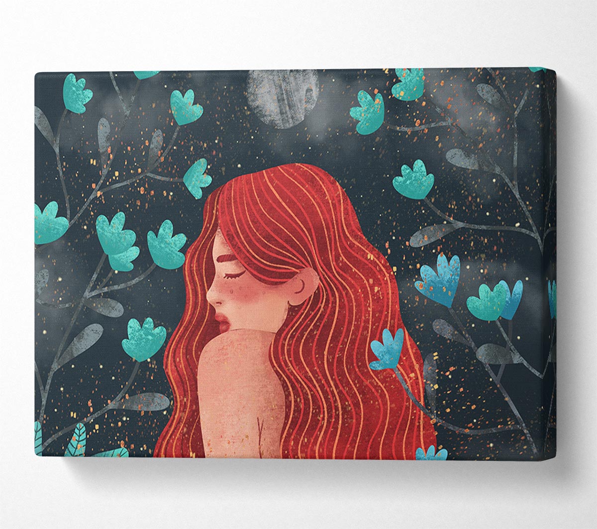Red Haired Girl Flowers Canvas Wall Art