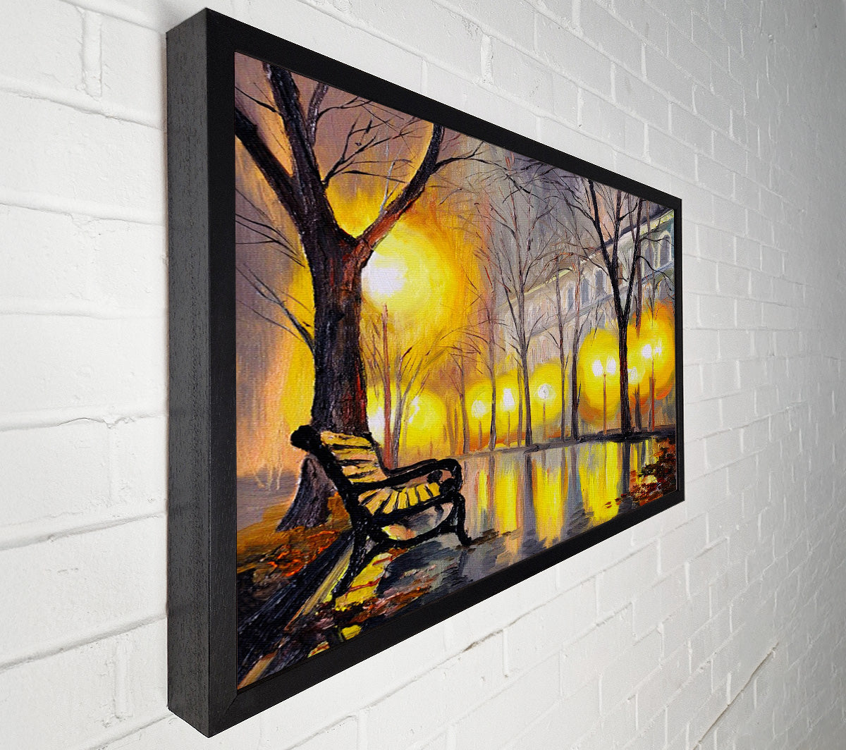A Bench In The Winters Night Canvas Wall Art
