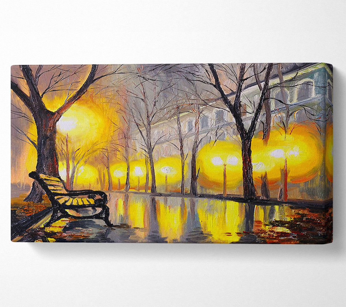 A Bench In The Winters Night Canvas Wall Art