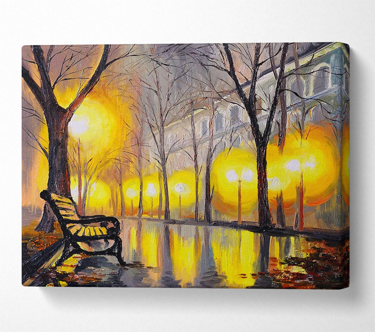 A Bench In The Winters Night Canvas Wall Art