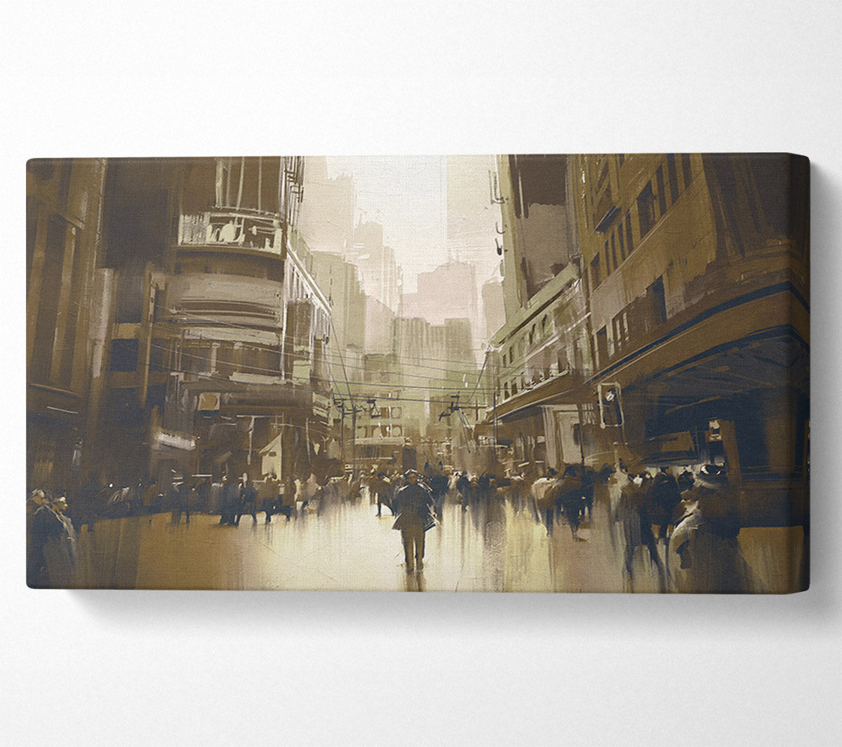 Walking Through The Sepia Town Canvas Wall Art