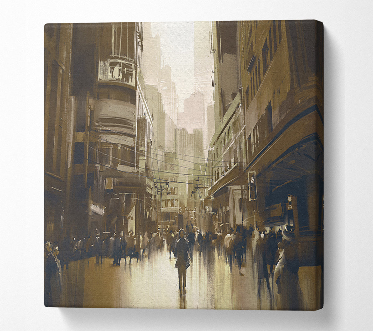 Walking Through The Sepia Town Canvas Wall Art