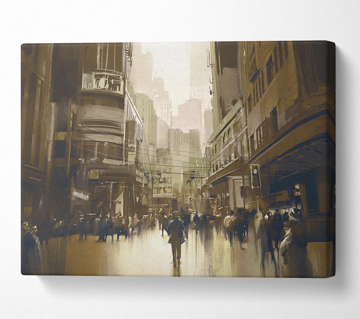 Walking Through The Sepia Town Canvas Wall Art