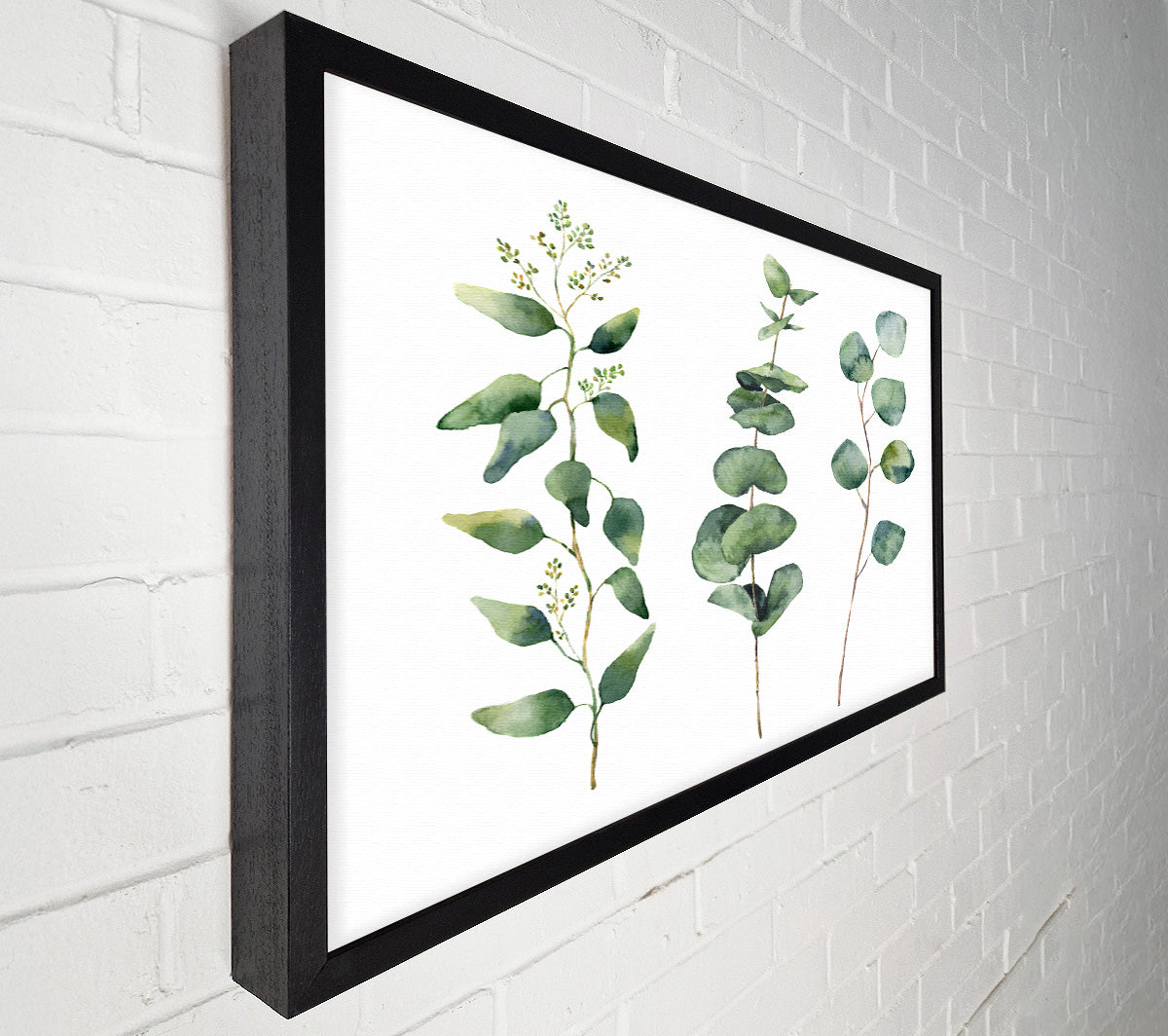 Three Green Foliage Stems Canvas Wall Art