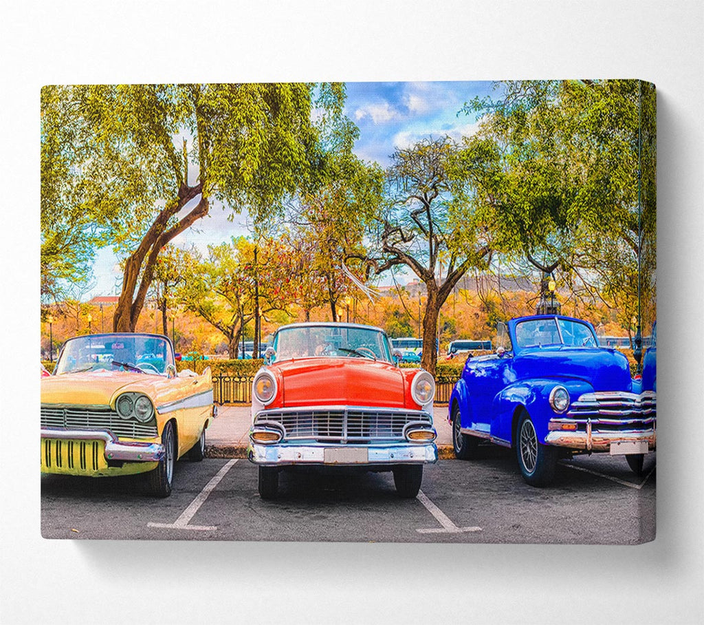 A Trio Of American Muscle Cars Canvas Wall Art