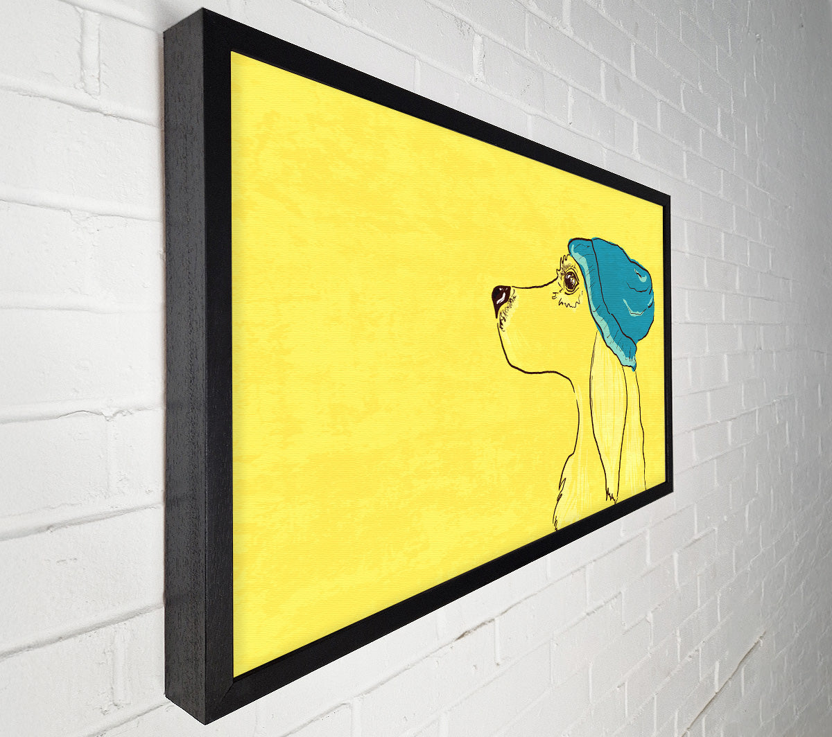 Yellow Dog With Blue Hat Canvas Wall Art