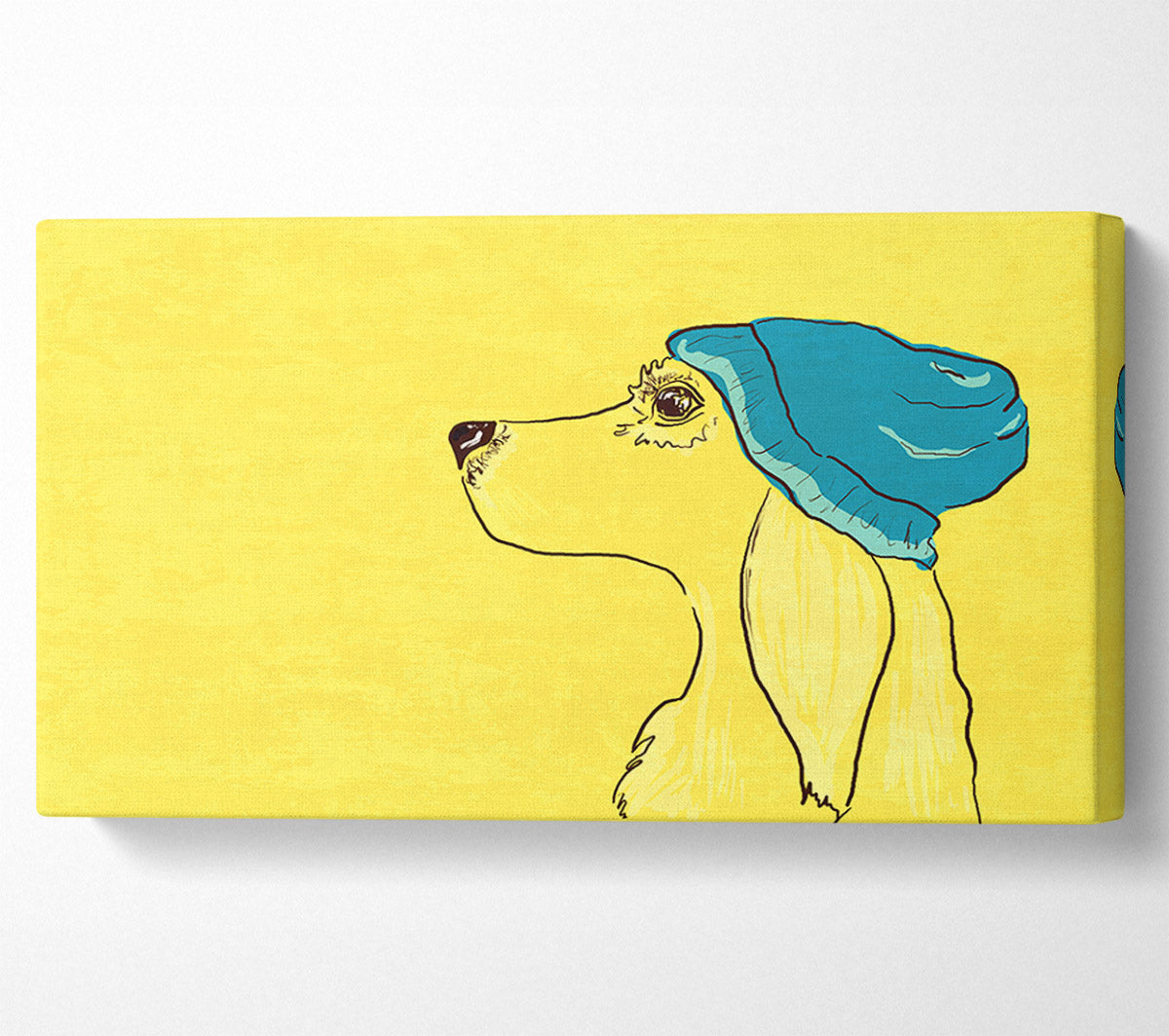Yellow Dog With Blue Hat Canvas Wall Art
