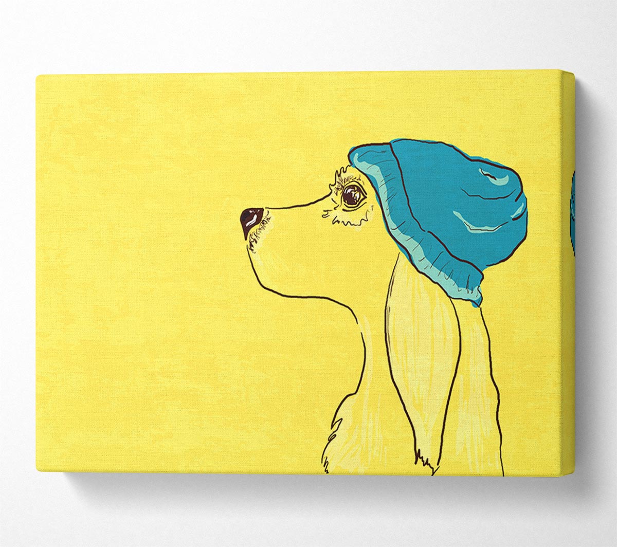 Yellow Dog With Blue Hat Canvas Wall Art