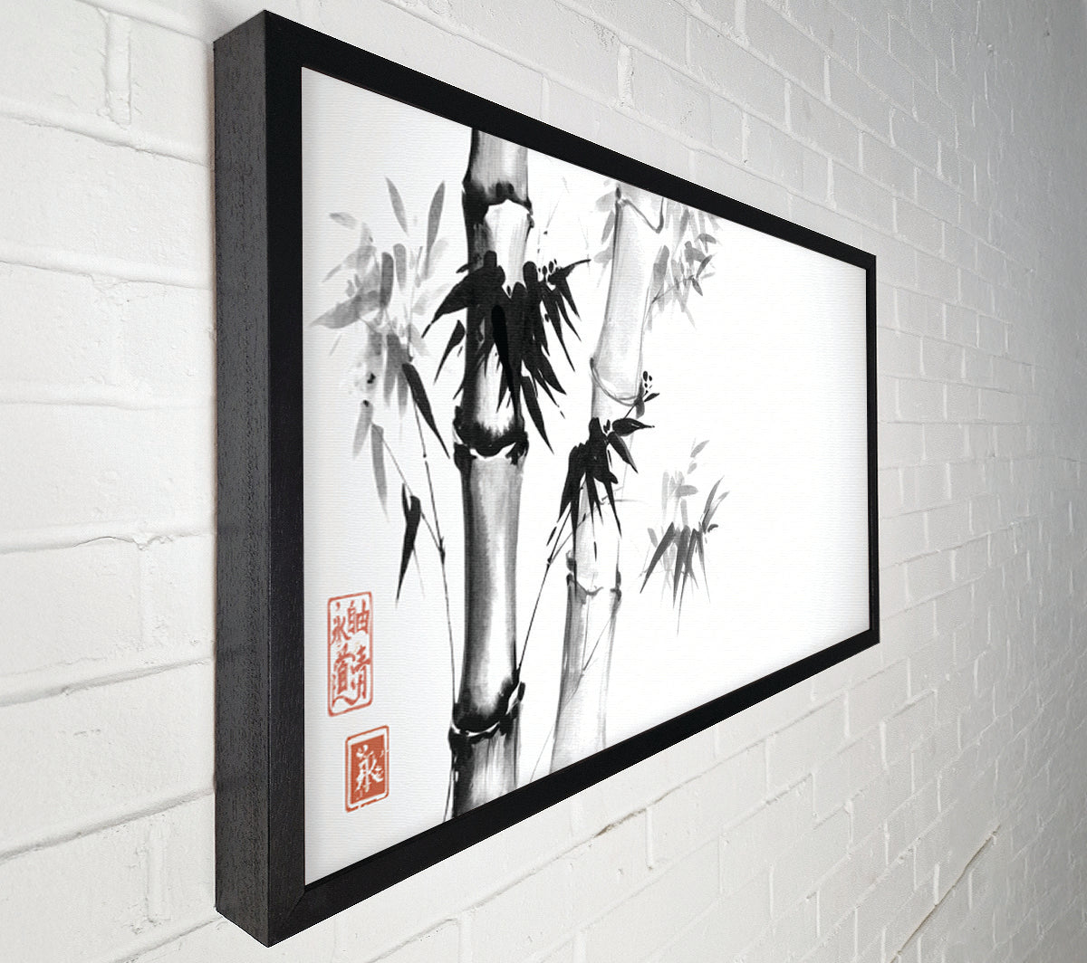 The Bamboo Branch Grey Canvas Wall Art