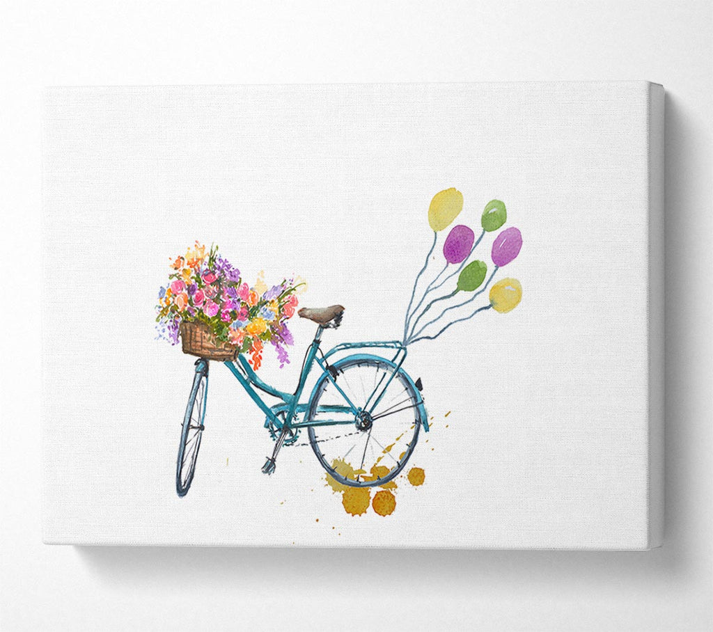 A Bike Pulling Balloons Canvas Print
