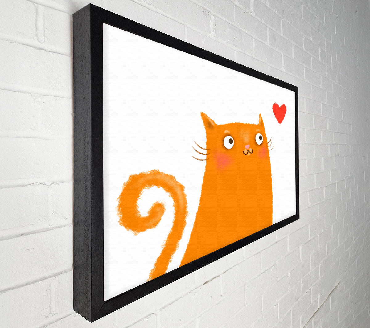 The Love Heart Orange Cat Canvas Wall Art