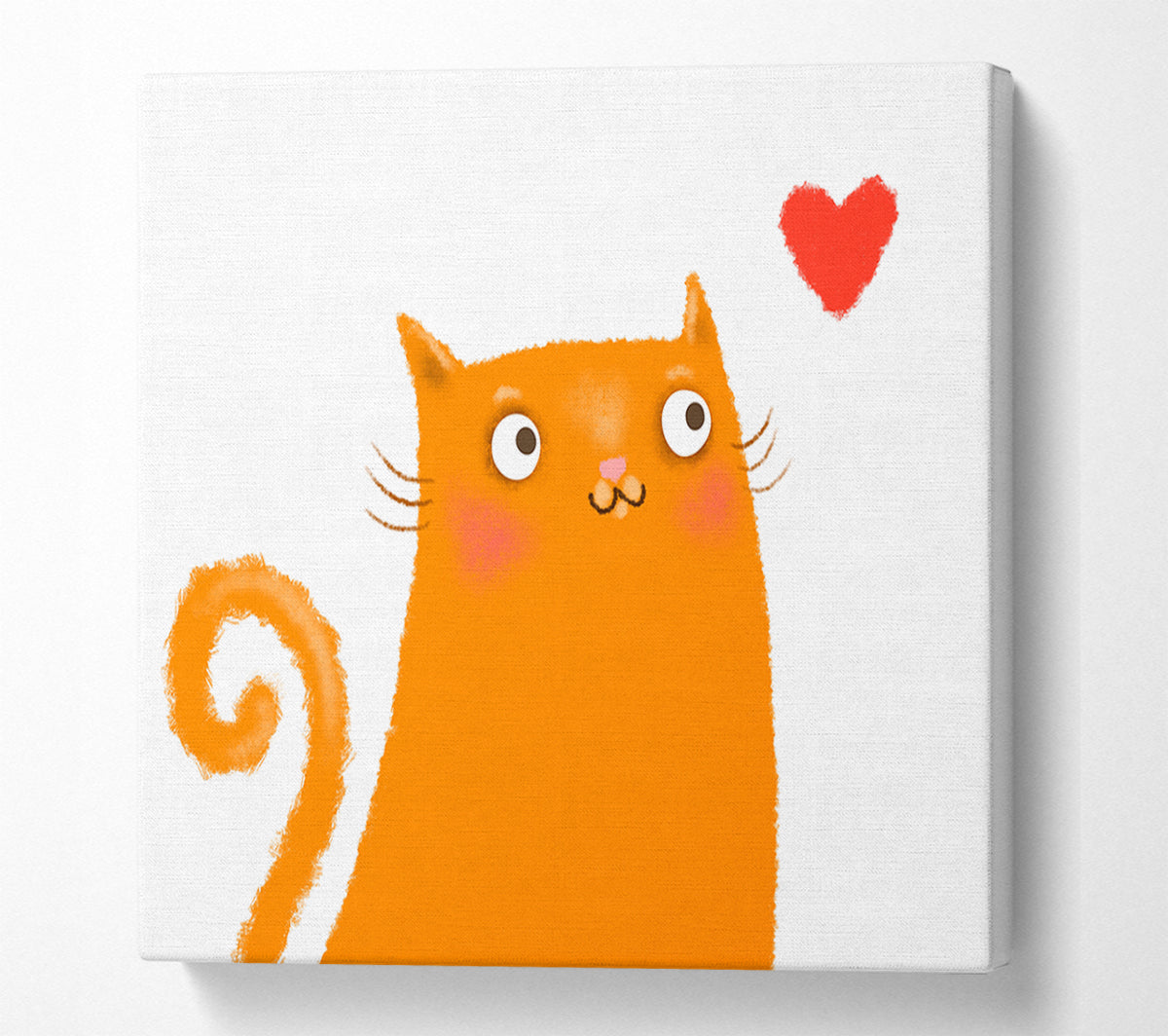 The Love Heart Orange Cat Canvas Wall Art