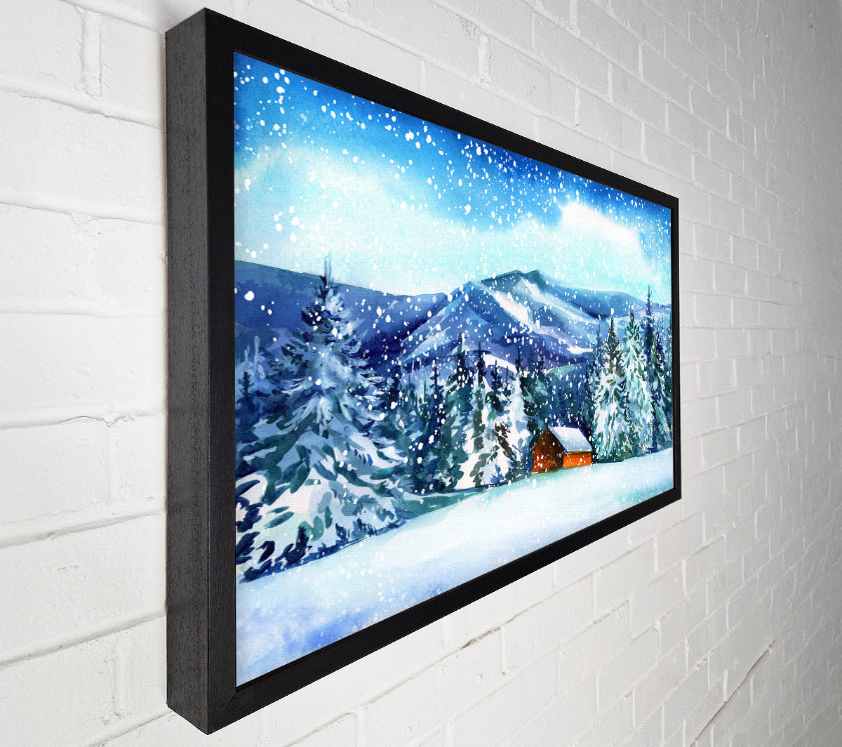 Snowy Cabin In The Mountains Canvas Wall Art