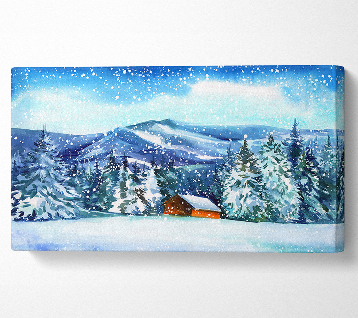 Snowy Cabin In The Mountains Canvas Wall Art