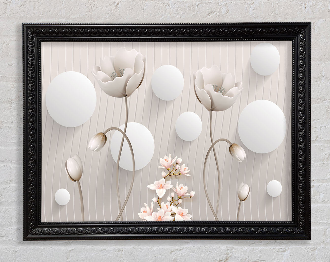 White Flower Circles Framed Print