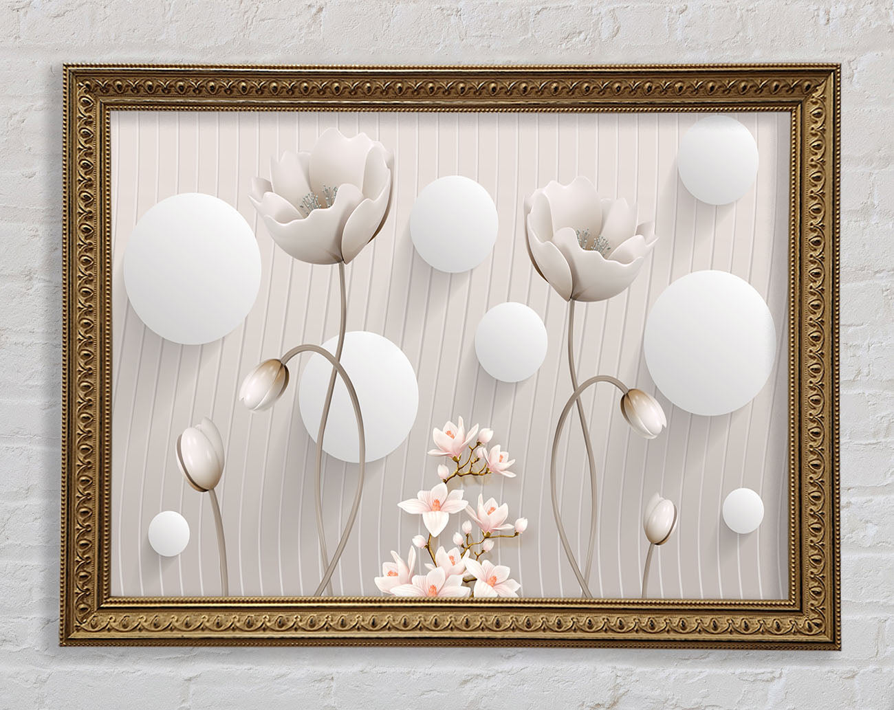 White Flower Circles Framed Print