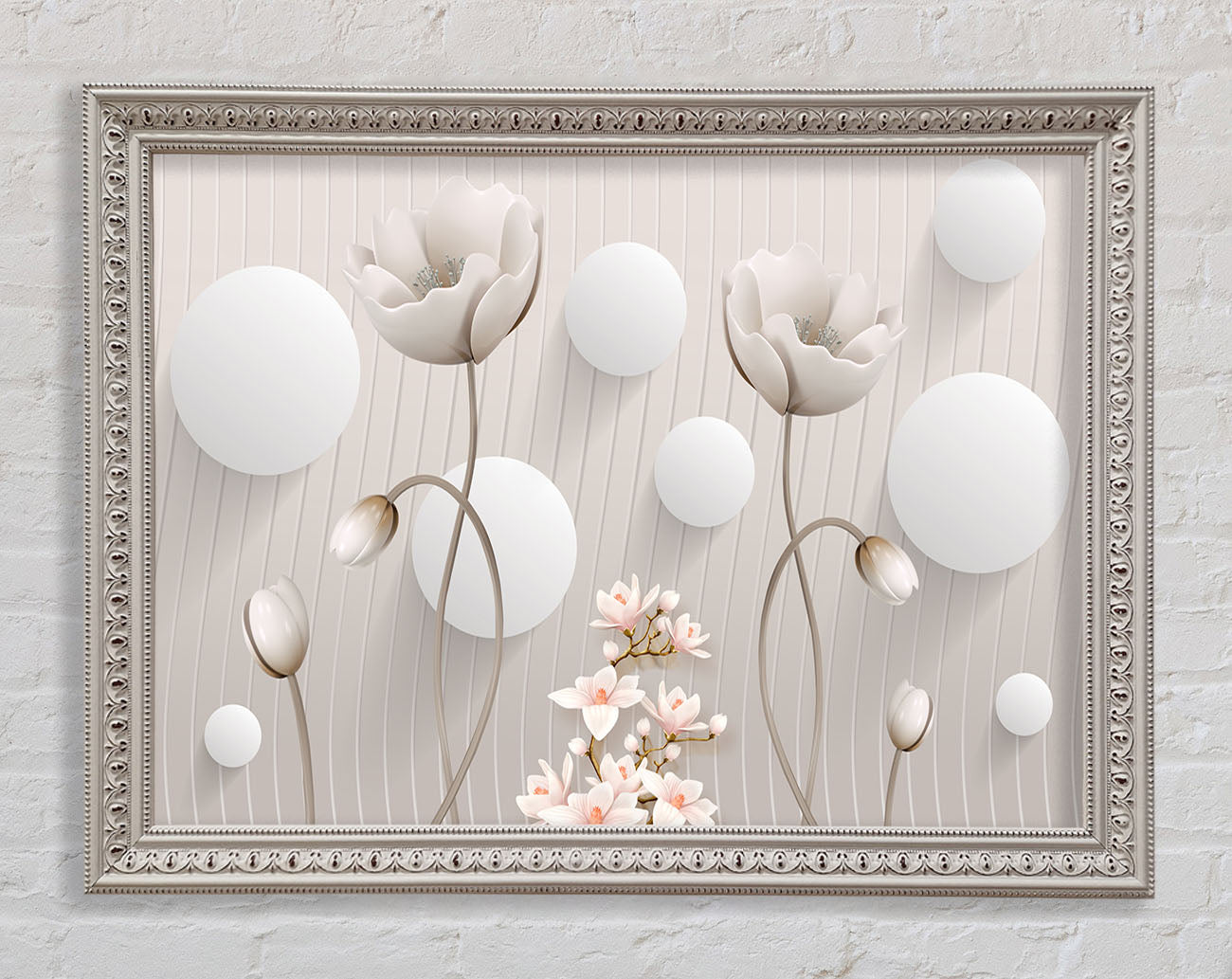 White Flower Circles Framed Print