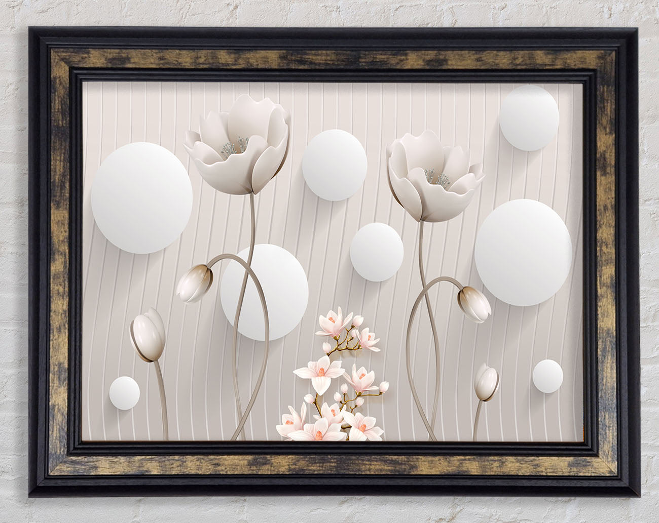 White Flower Circles Framed Print