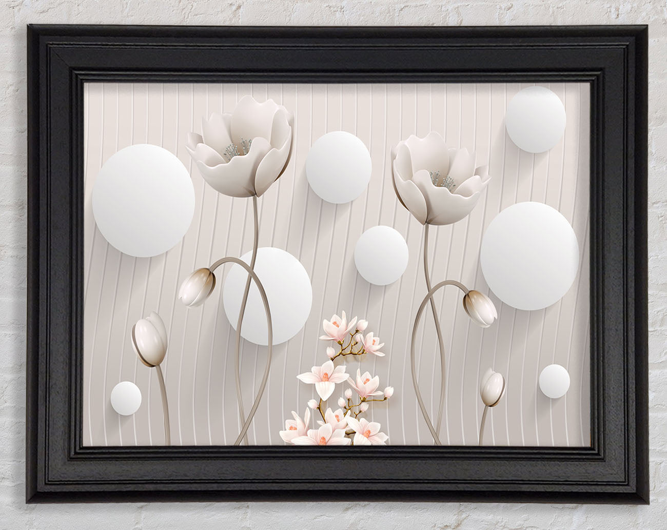 White Flower Circles Framed Print
