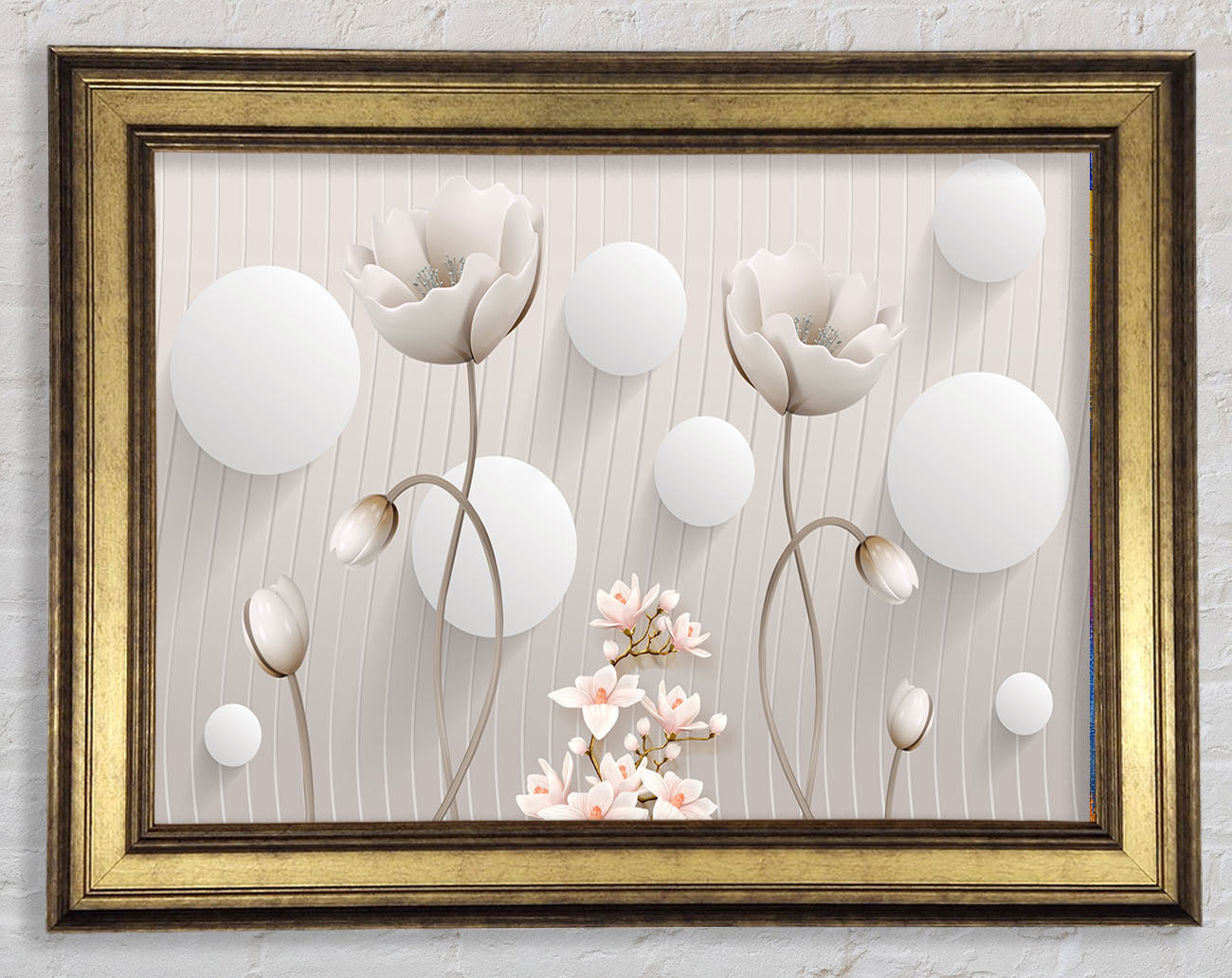 White Flower Circles Framed Print
