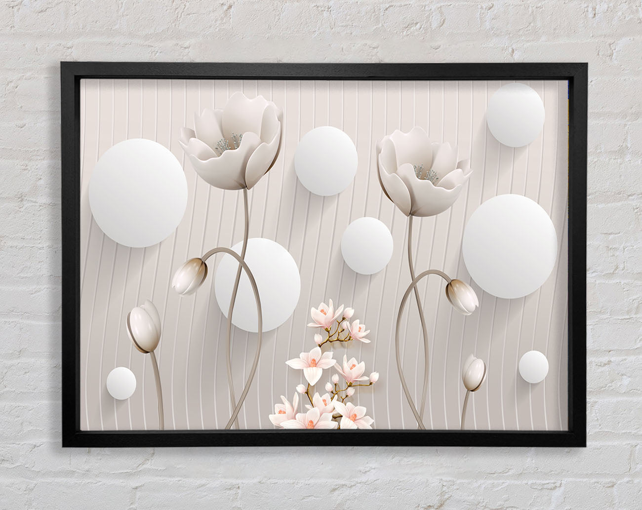 White Flower Circles Framed Print