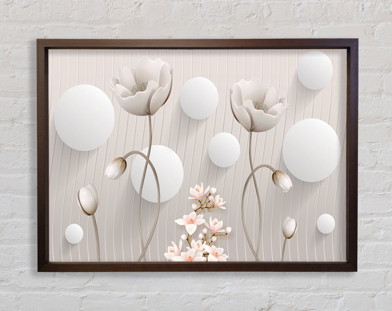 White Flower Circles Framed Print