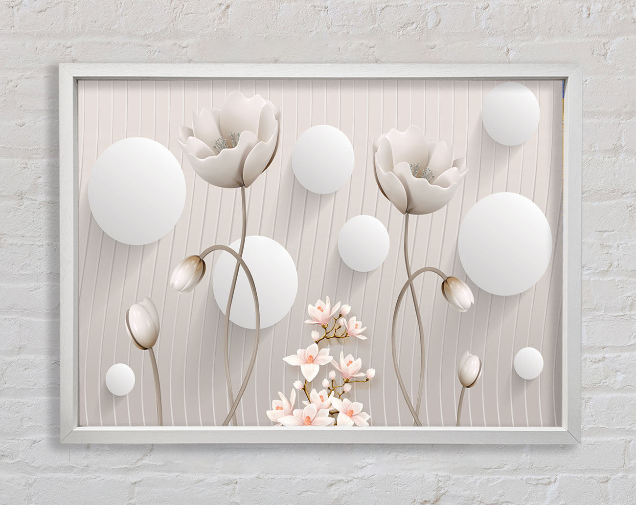 White Flower Circles Framed Print