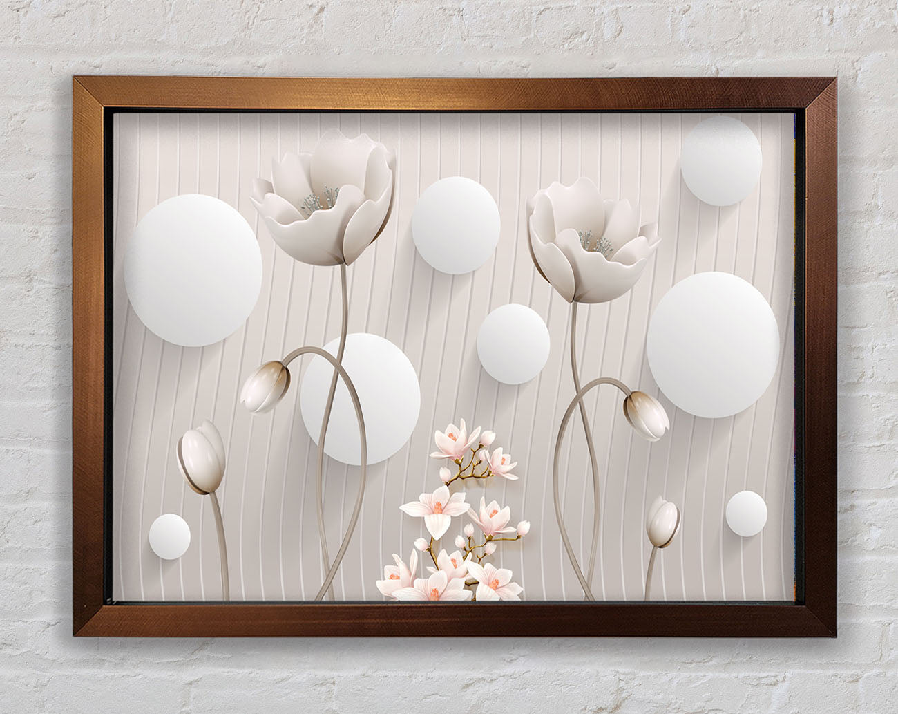 White Flower Circles Framed Print