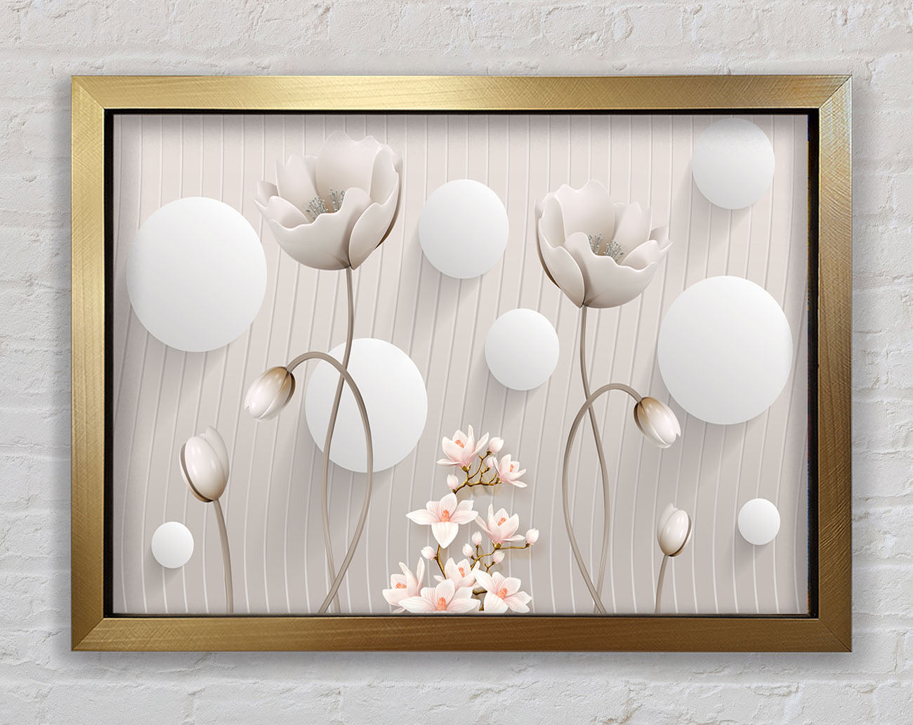 White Flower Circles Framed Print