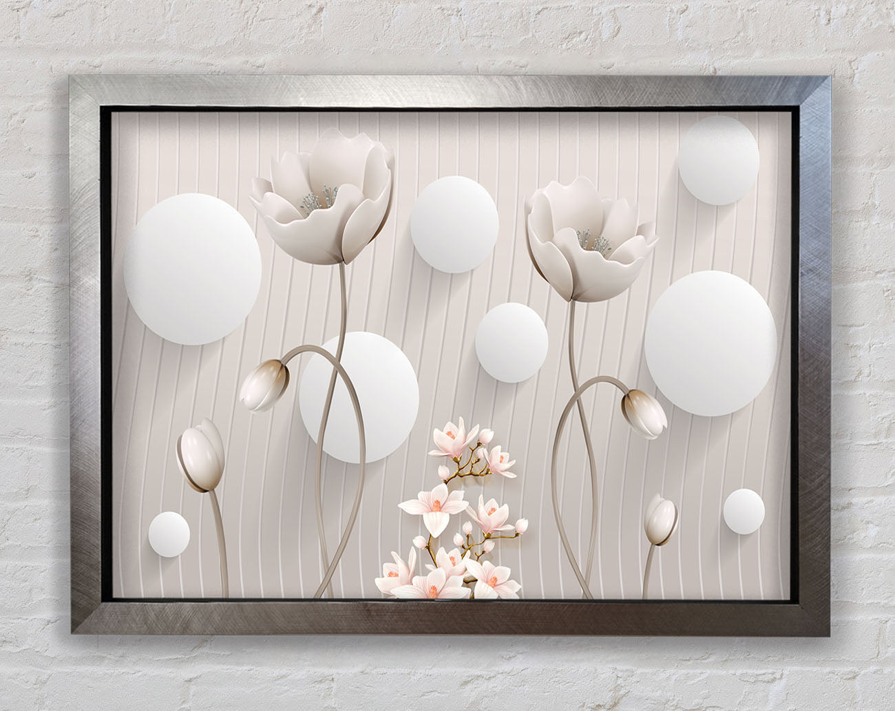 White Flower Circles Framed Print