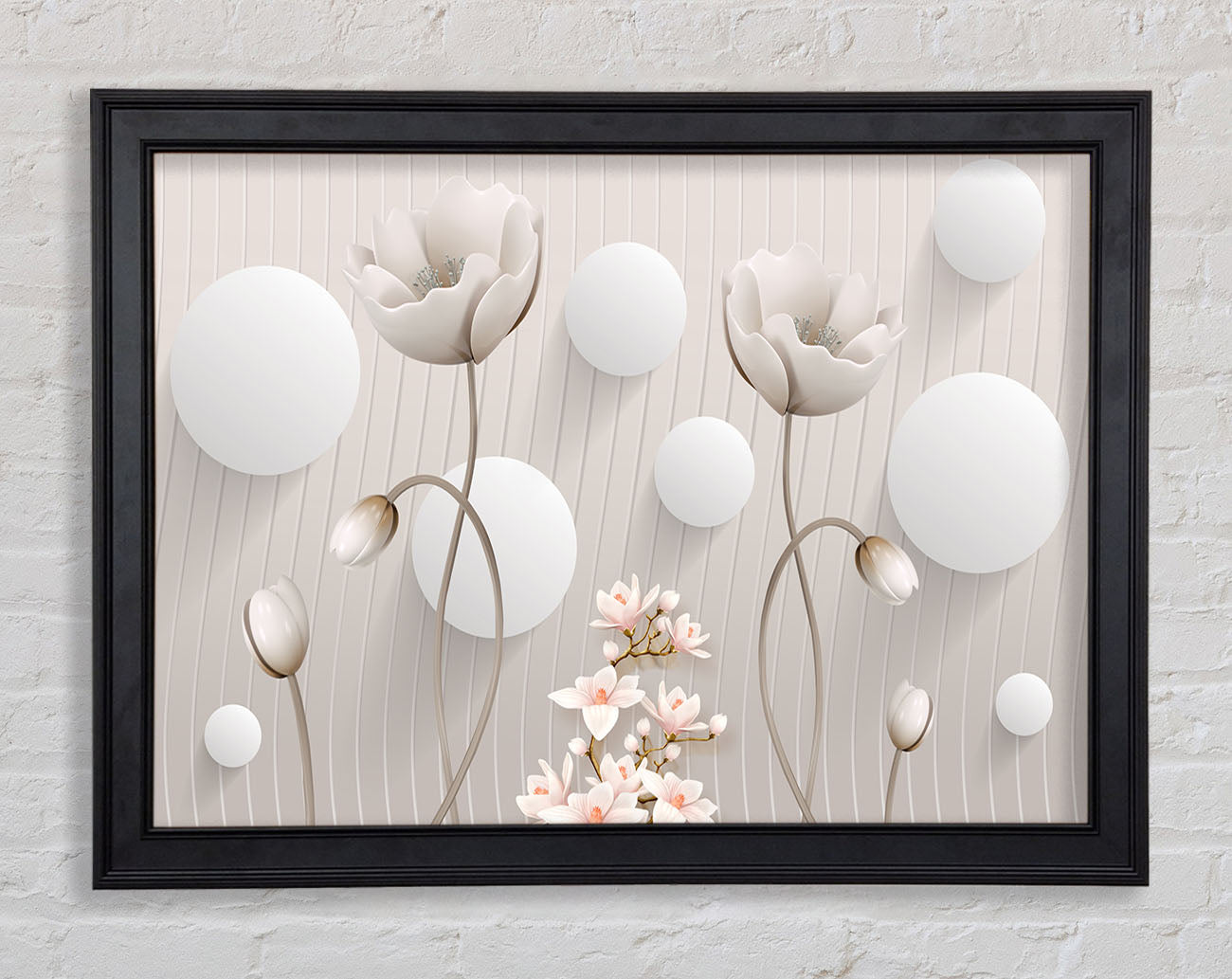 White Flower Circles Framed Print
