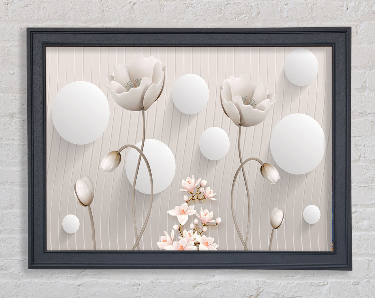 White Flower Circles Framed Print