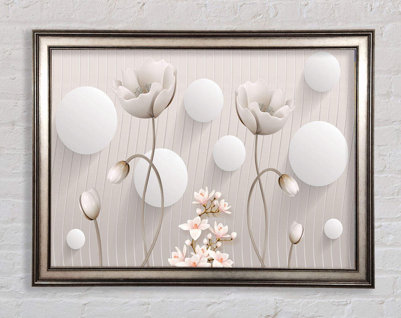 White Flower Circles Framed Print