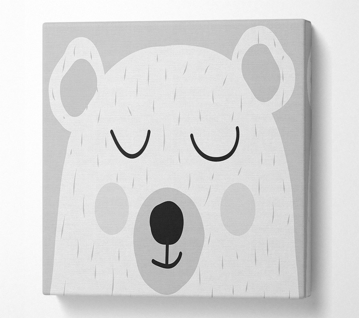 The Cute Bear Head Grey Canvas Wall Art
