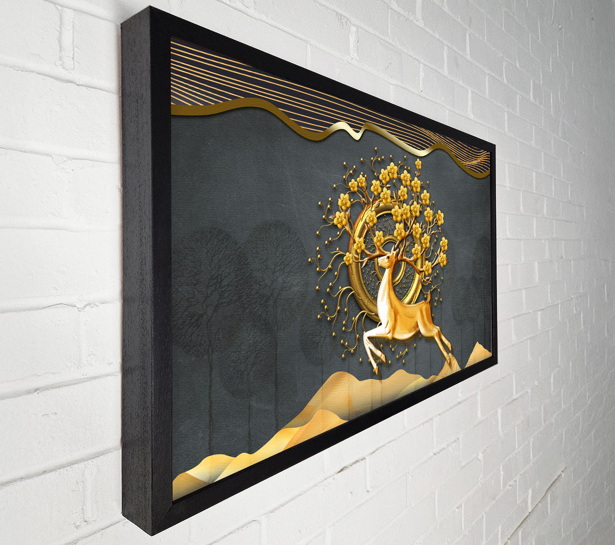 The Gold Flower Stag Tree Canvas Wall Art