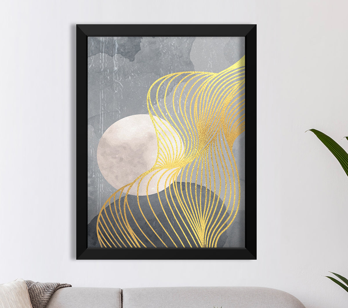 Abstract Moon Lines Gold Foil Print