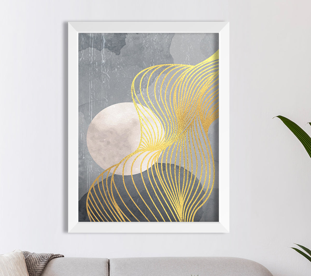 Abstract Moon Lines Gold Foil Print