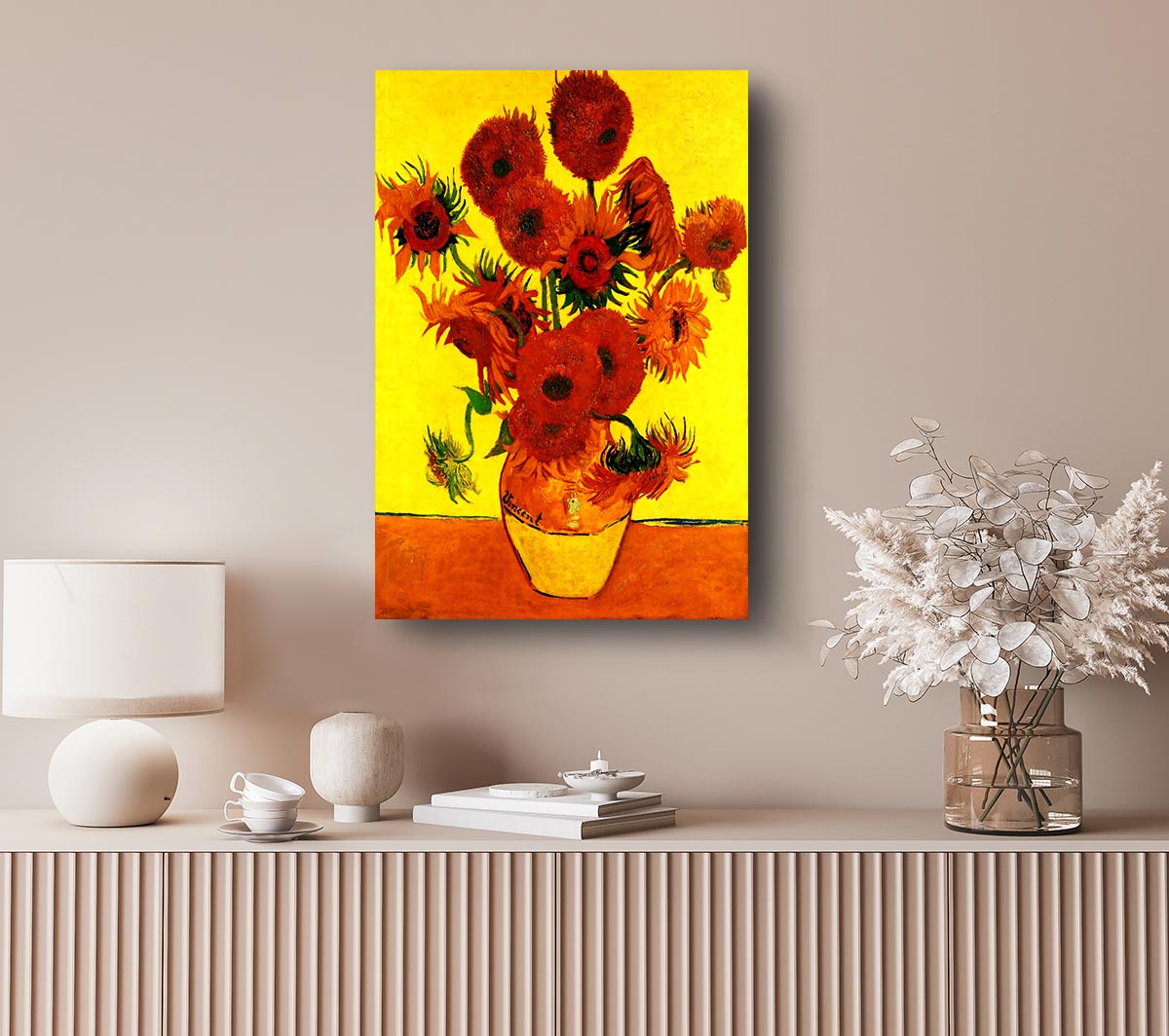 Van Gogh Still Life Vase With Fifteen Sunflowers 3 Canvas Wall Art