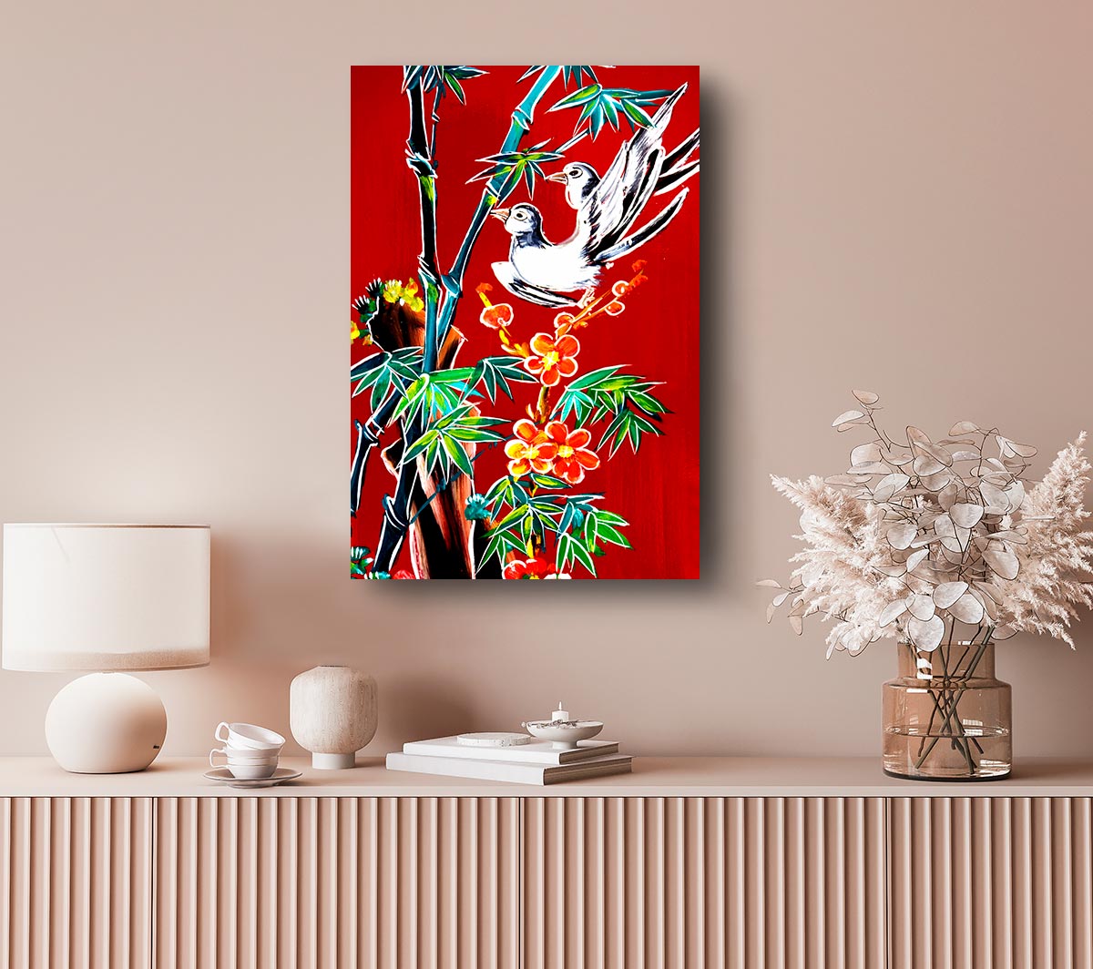 Red Garden Of Doves Canvas Print