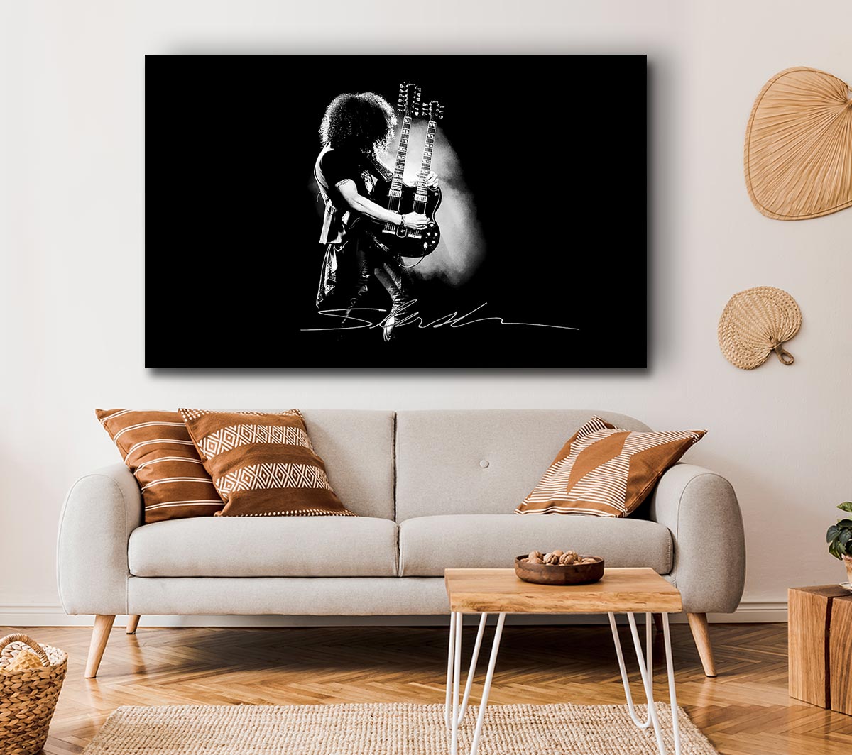 Slash Double Guitar B~w Canvas Wall Art