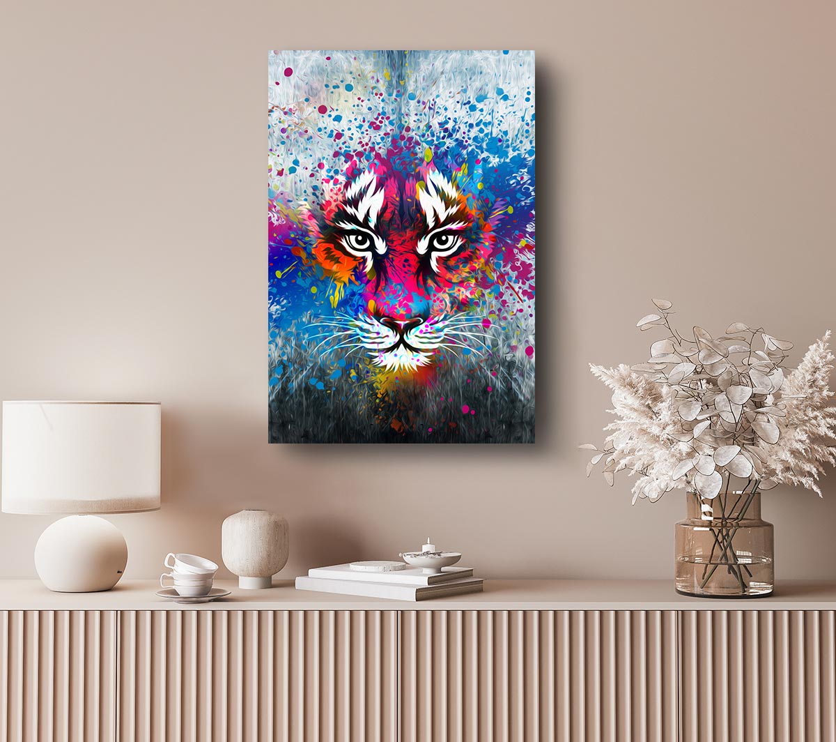 Rainbow Tiger Face Canvas Wall Art