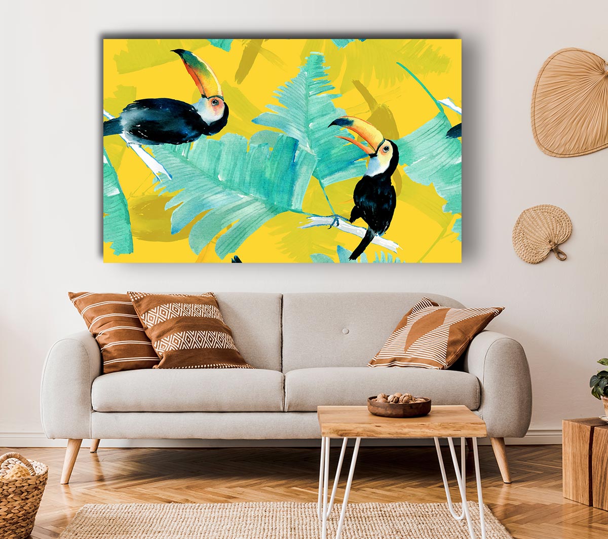 Toucan Palm Leaves Canvas Wall Art