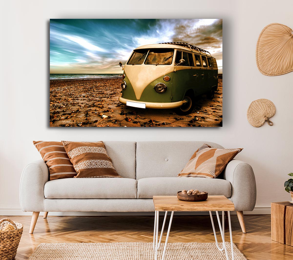 VW Camper Van Green Canvas Wall Art