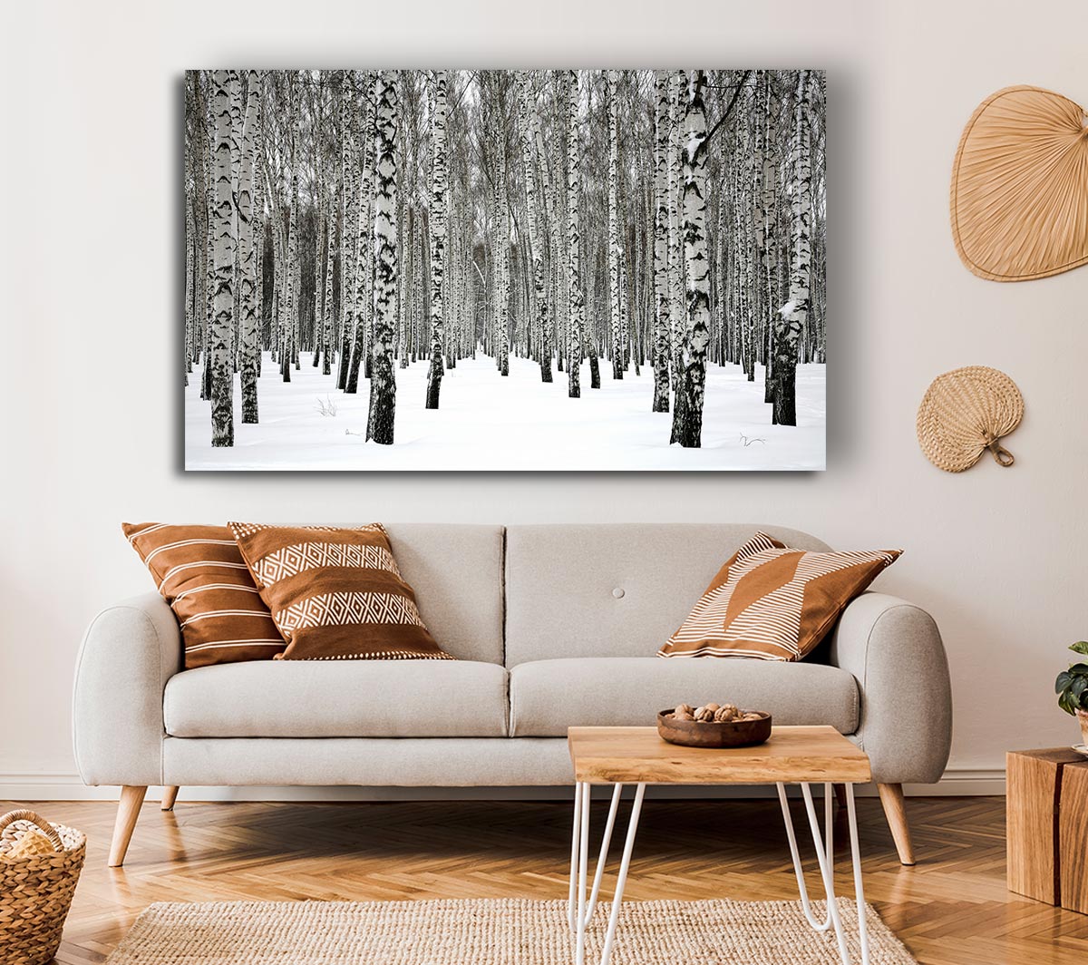 Silver Birch Trees In The Snow Canvas Wall Art