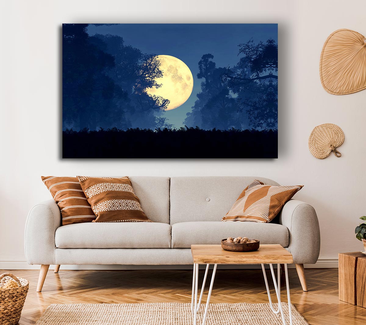 Stunning Midnight Moon Through The Trees Canvas Wall Art